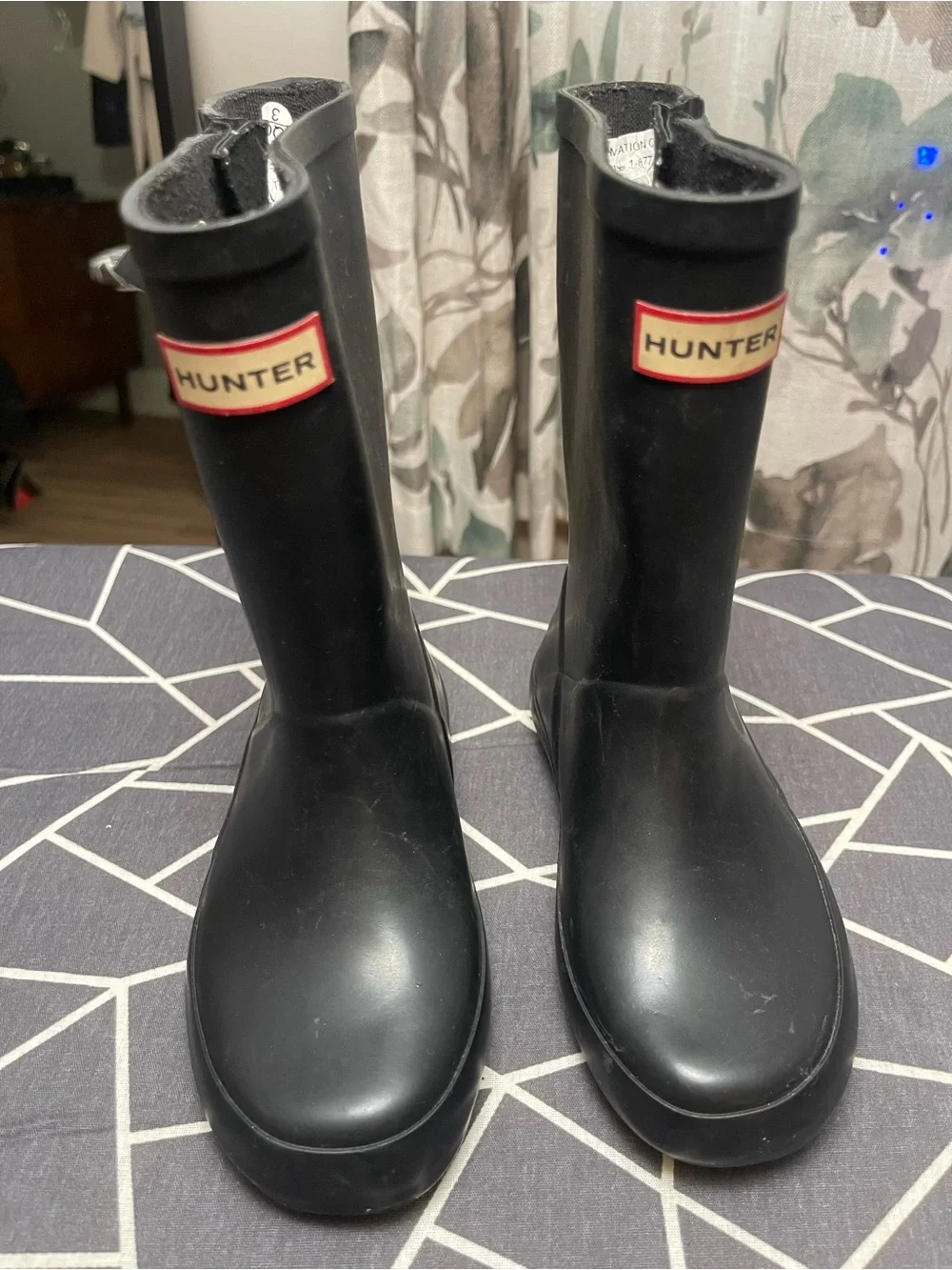Hunter Black Mid-Calf Rain Boots with Red Logo Trim